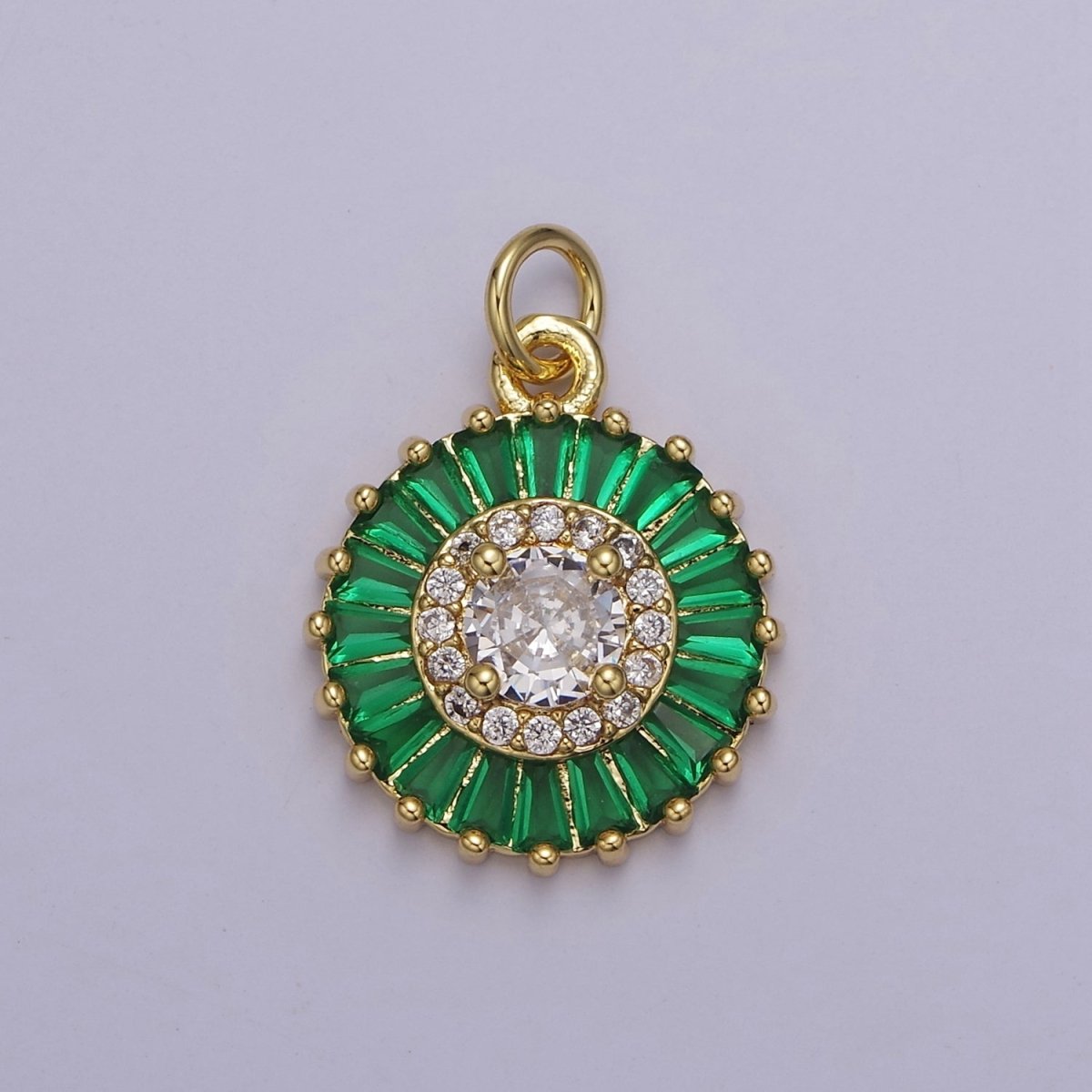 Dainty Green, Pink, Clear, Teal Cubic Zirconia Sun Charm Round Circle Disc CZ Charm for Add on Charm E-720 E-721 E-722 E-723 E-724 - DLUXCA
