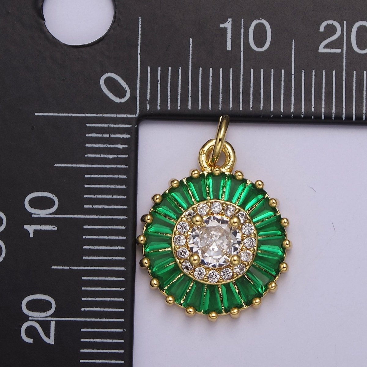 Dainty Green, Pink, Clear, Teal Cubic Zirconia Sun Charm Round Circle Disc CZ Charm for Add on Charm E-720 E-721 E-722 E-723 E-724 - DLUXCA