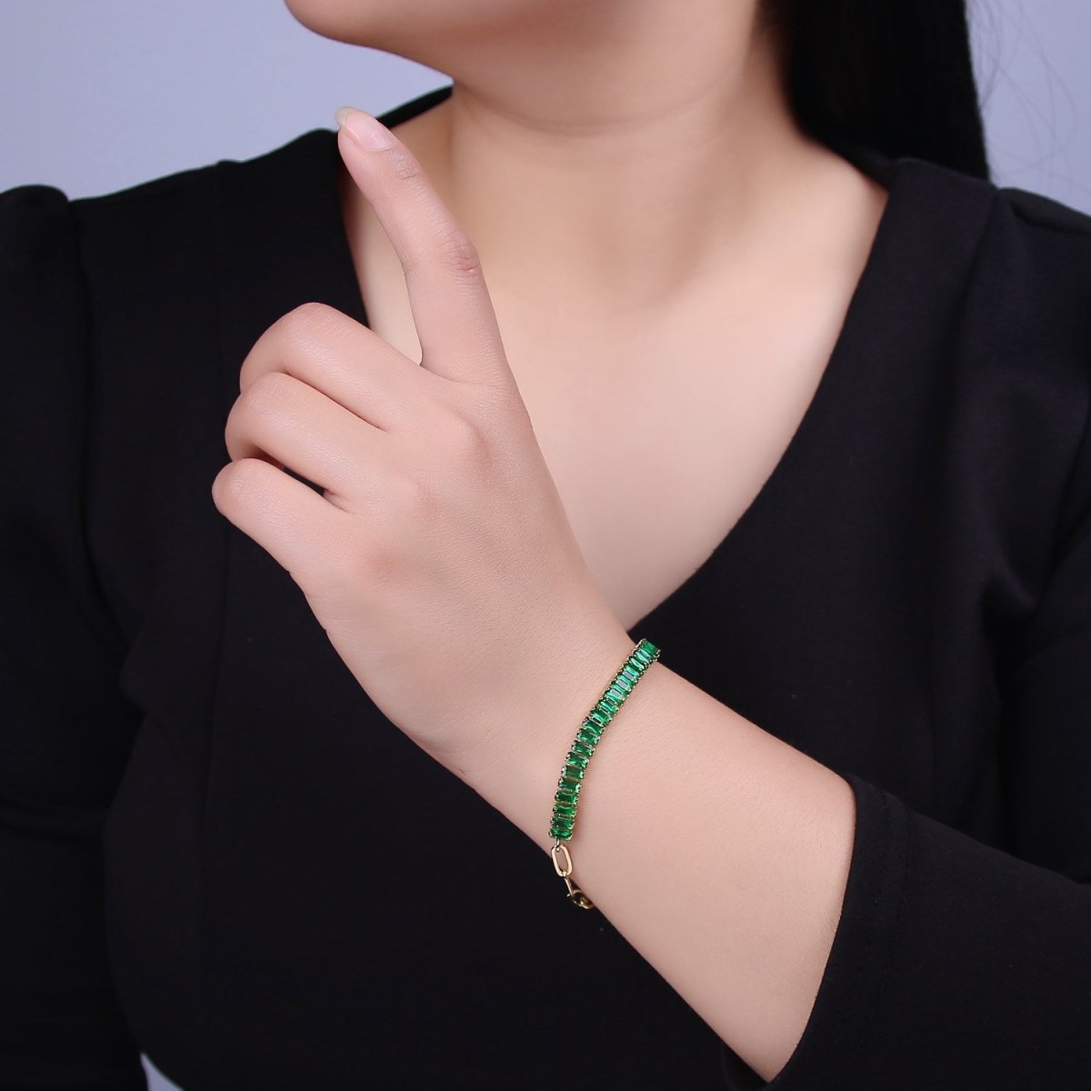 Dainty Half Baguette Tennis Half Paperclip Bracelet Gold Filled Tennis Bracelet, Cubic Zirconia Fusion Bracelet | WA-839 to WA-852 Clearance Pricing - DLUXCA