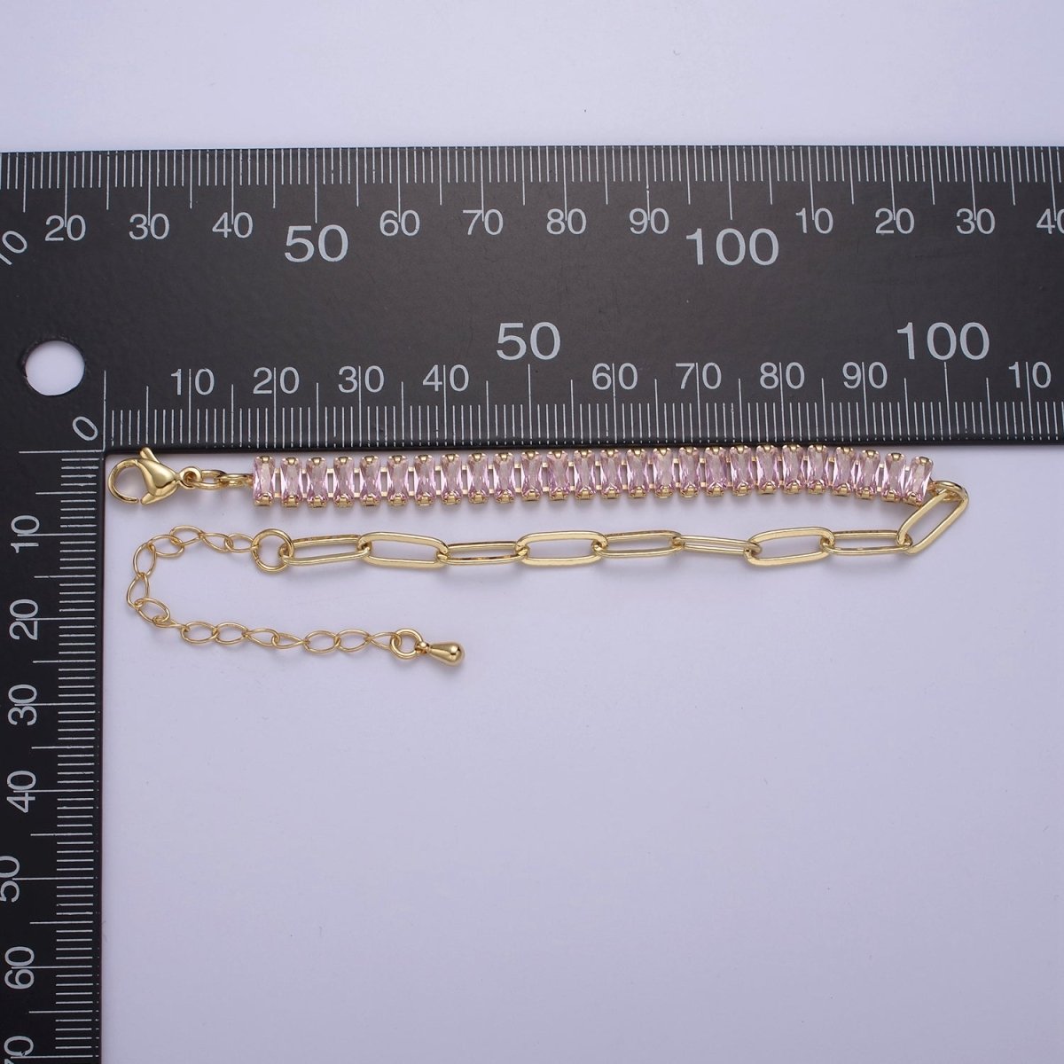Dainty Half Baguette Tennis Half Paperclip Bracelet Gold Filled Tennis Bracelet, Cubic Zirconia Fusion Bracelet | WA-839 to WA-852 Clearance Pricing - DLUXCA
