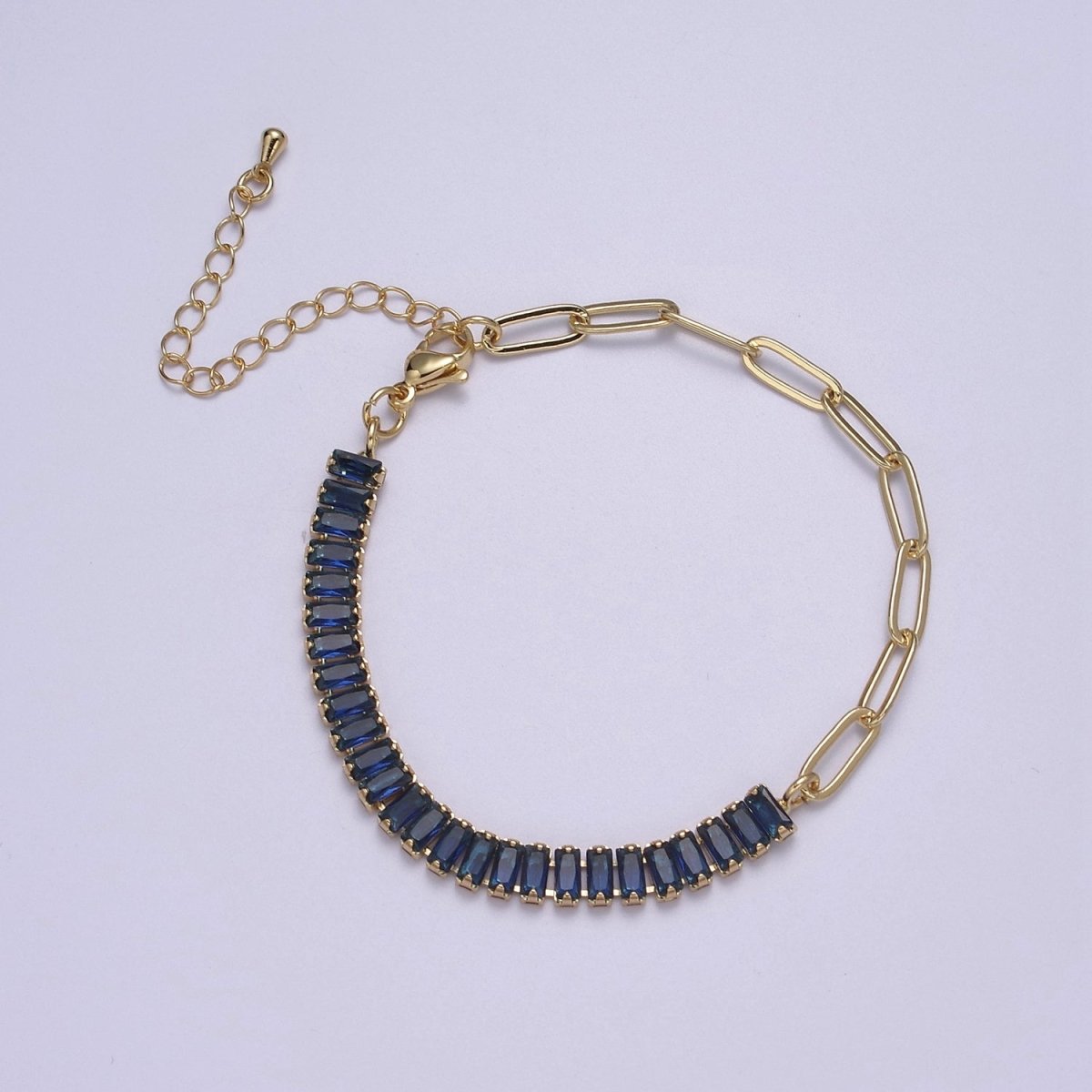 Dainty Half Baguette Tennis Half Paperclip Bracelet Gold Filled Tennis Bracelet, Cubic Zirconia Fusion Bracelet | WA-839 to WA-852 Clearance Pricing - DLUXCA