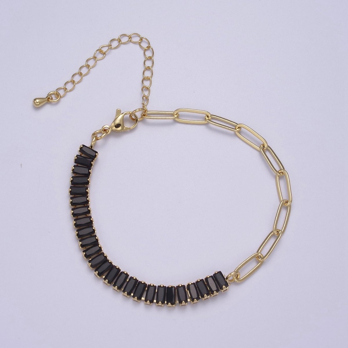 Dainty Half Baguette Tennis Half Paperclip Bracelet Gold Filled Tennis Bracelet, Cubic Zirconia Fusion Bracelet | WA-839 to WA-852 Clearance Pricing - DLUXCA