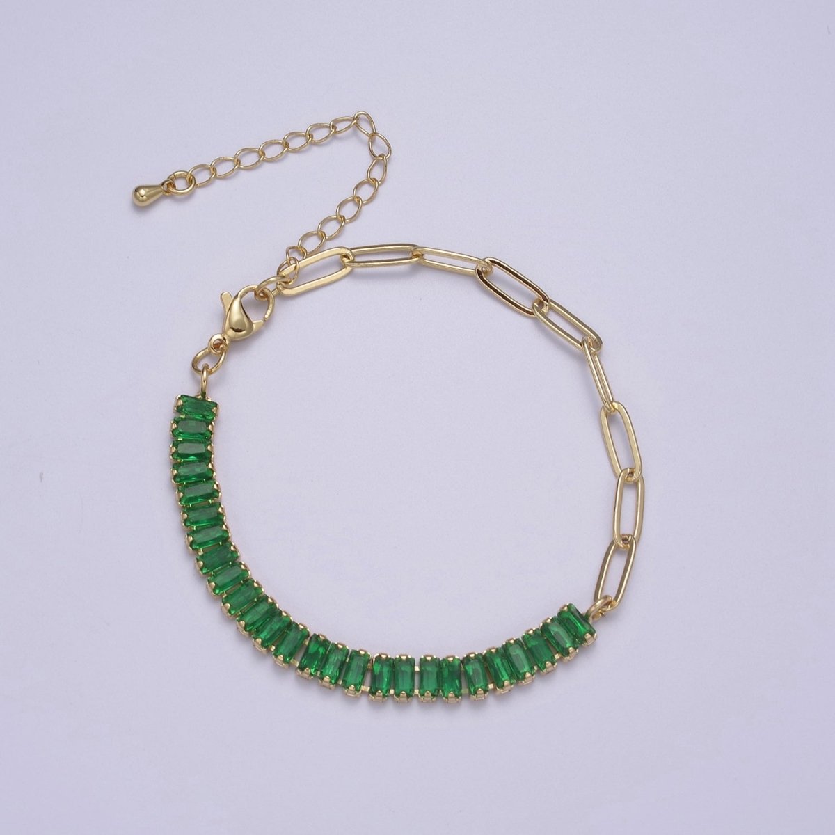 Dainty Half Baguette Tennis Half Paperclip Bracelet Gold Filled Tennis Bracelet, Cubic Zirconia Fusion Bracelet | WA-839 to WA-852 Clearance Pricing - DLUXCA