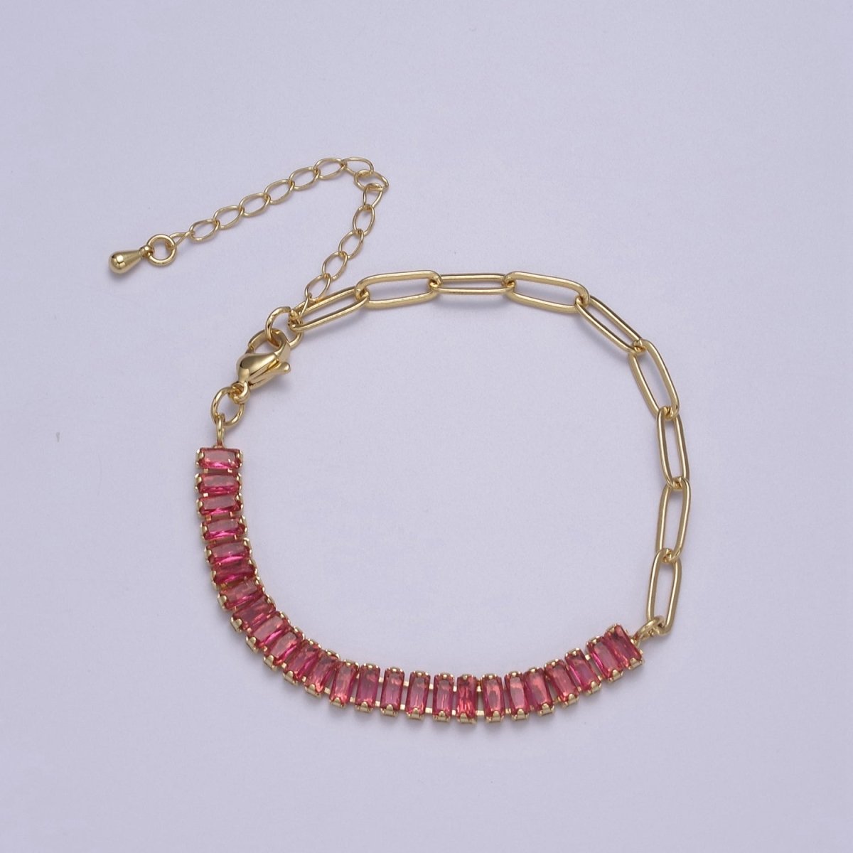 Dainty Half Baguette Tennis Half Paperclip Bracelet Gold Filled Tennis Bracelet, Cubic Zirconia Fusion Bracelet | WA-839 to WA-852 Clearance Pricing - DLUXCA