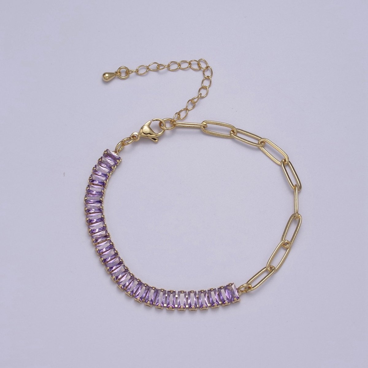 Dainty Half Baguette Tennis Half Paperclip Bracelet Gold Filled Tennis Bracelet, Cubic Zirconia Fusion Bracelet | WA-839 to WA-852 Clearance Pricing - DLUXCA