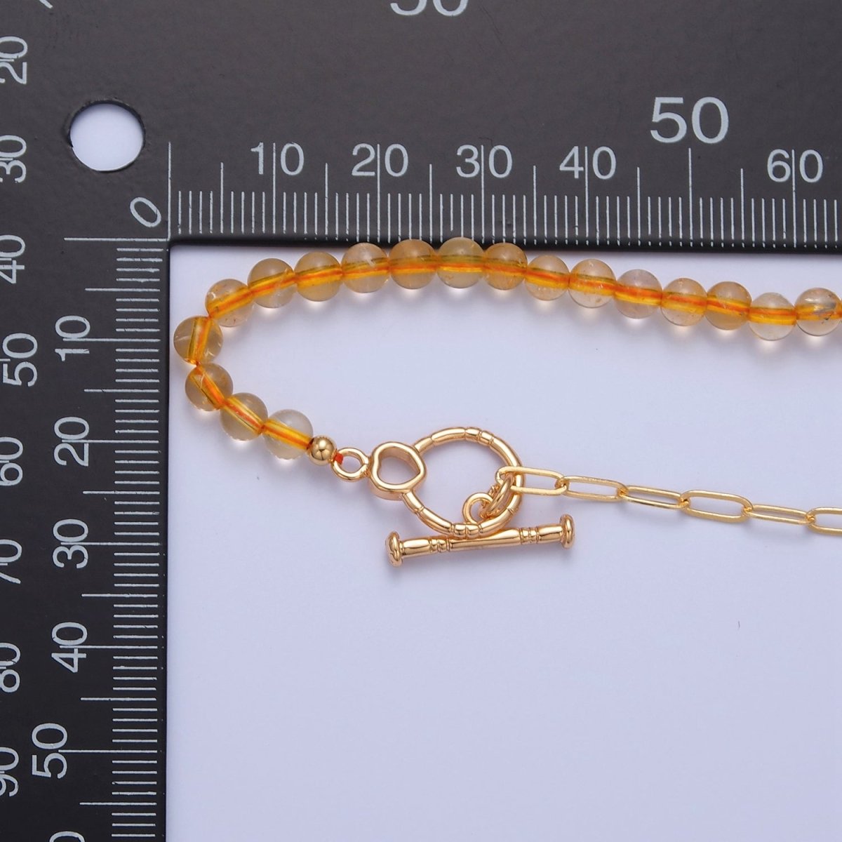 Dainty Half Bead Half Link Chain Necklace, 24k Gold Filled Paperclip Chain with Yellow Quartz Necklace | WA-964 Clearance Pricing - DLUXCA