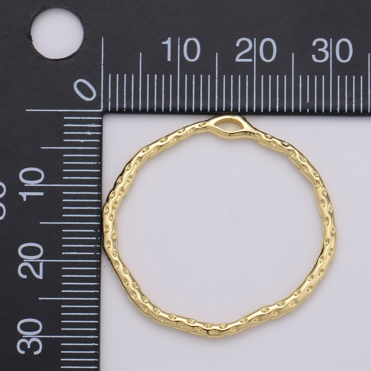 Dainty Hammered Circle Pendant, Round Charm 14k Gold filled 30mm rustic round charm K-899 - DLUXCA