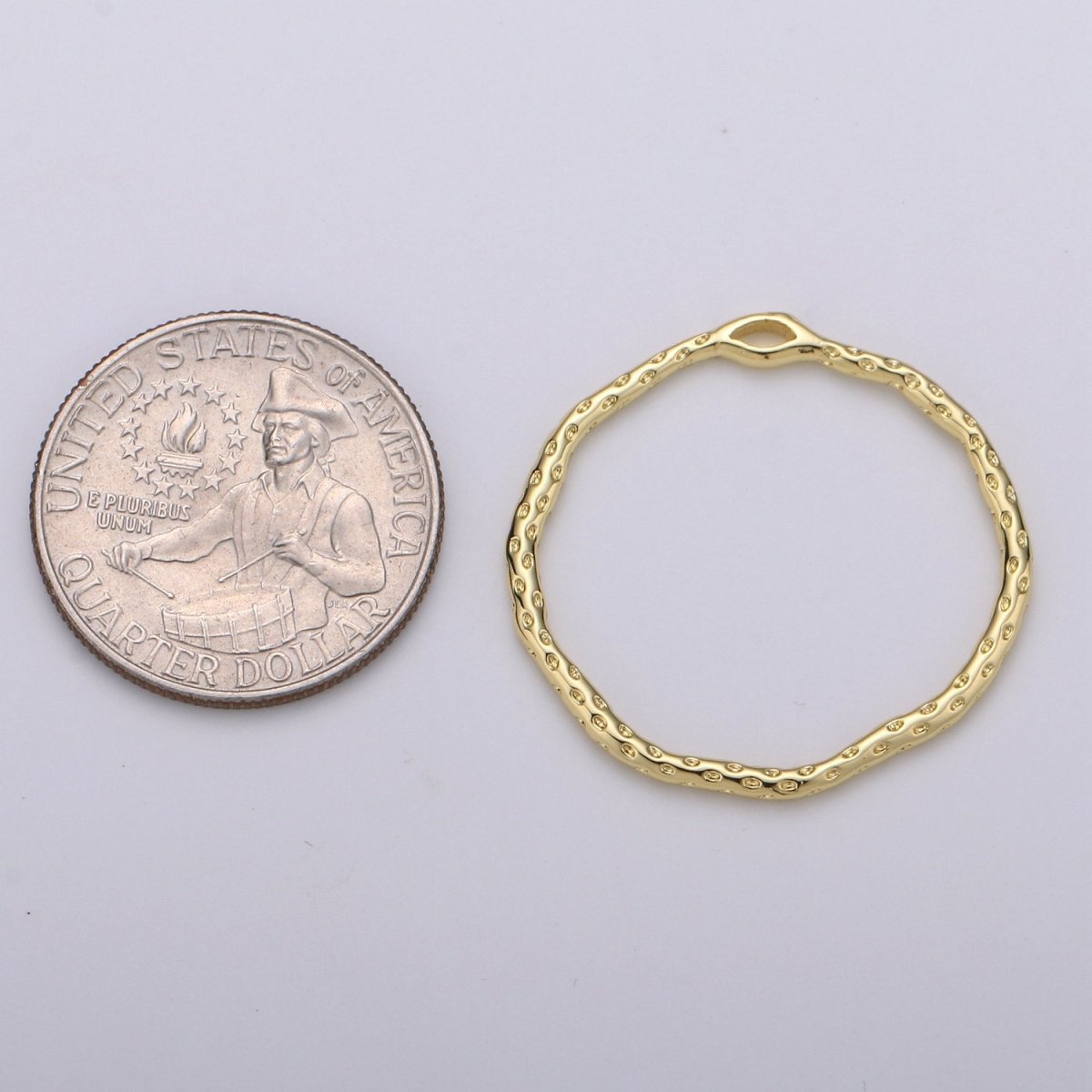 Dainty Hammered Circle Pendant, Round Charm 14k Gold filled 30mm rustic round charm K-899 - DLUXCA