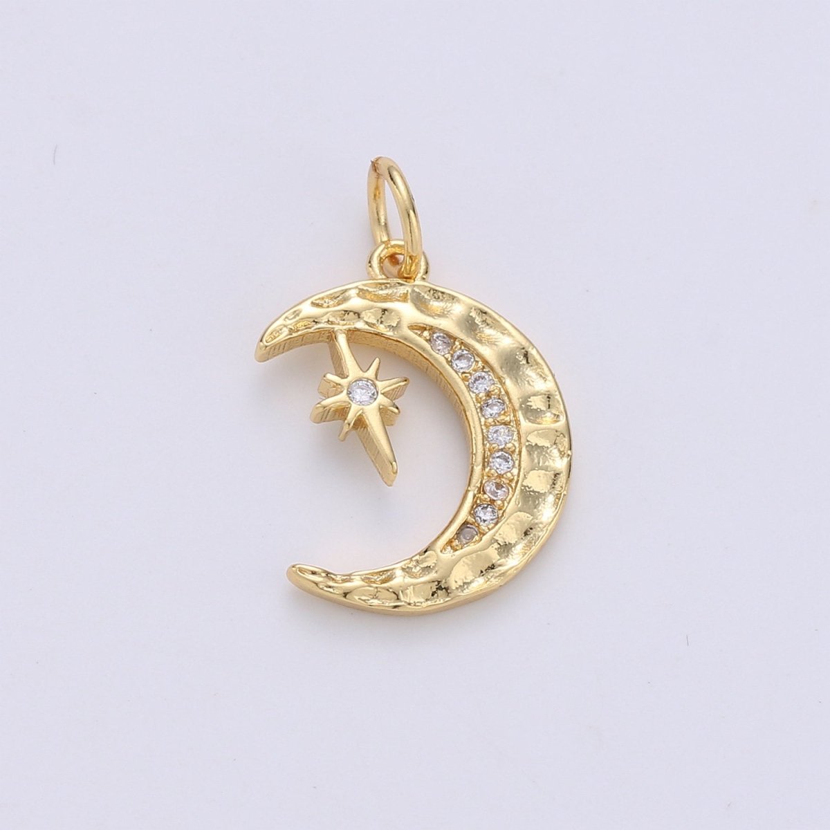 Dainty Hammered Crescent Moon Pendant, Rustic Look Moon Charm Celestial Charm in 14k gold filled for Necklace Earring Supply Component | D-276 - DLUXCA