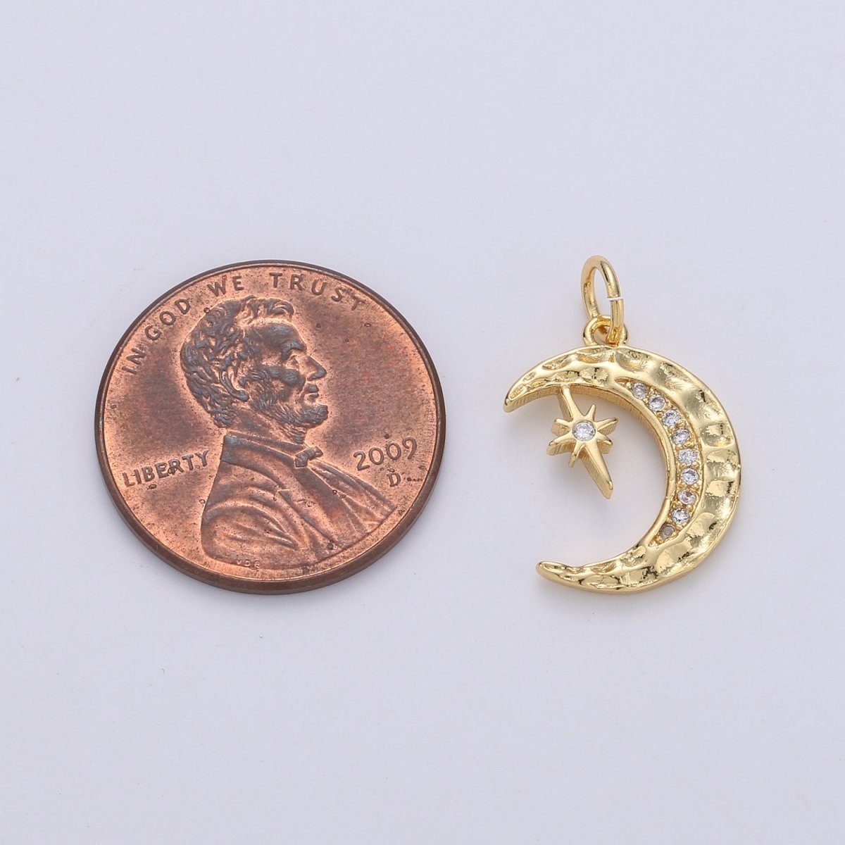 Dainty Hammered Crescent Moon Pendant, Rustic Look Moon Charm Celestial Charm in 14k gold filled for Necklace Earring Supply Component | D-276 - DLUXCA