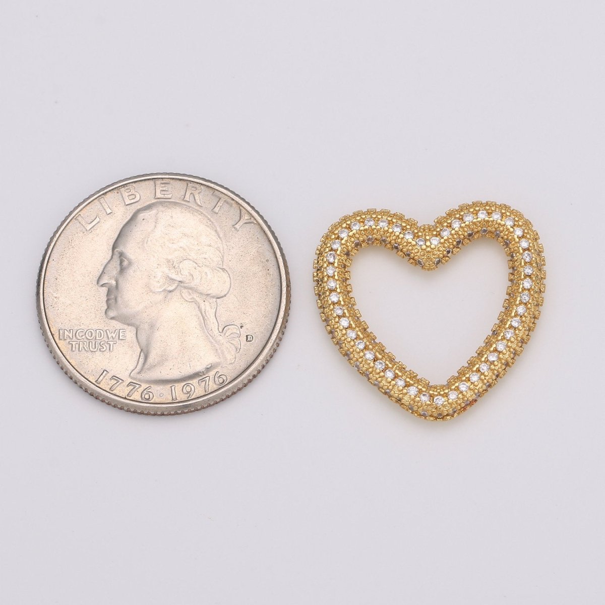 Dainty Heart Charm in Gold Filled - White Gold Filled Love Jewelry Micro Pave Heart Pendant 25X23mm, K-591 K-592 - DLUXCA