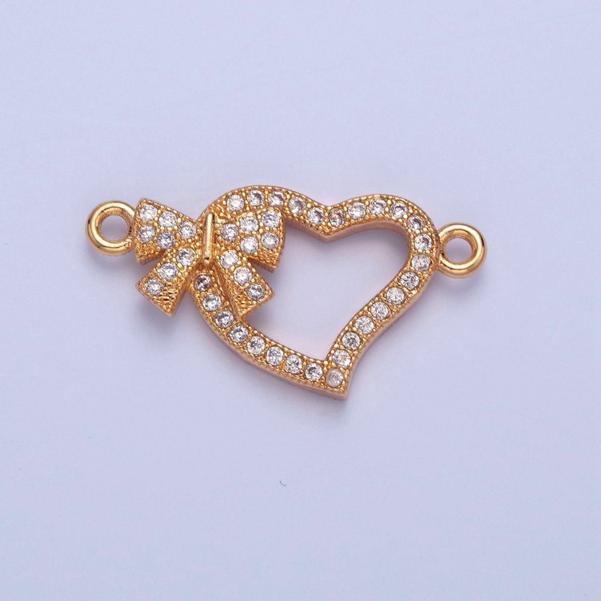 Dainty Heart CZ Gold Pave Charm Connector for Bracelet Necklace Supply F-407 - DLUXCA