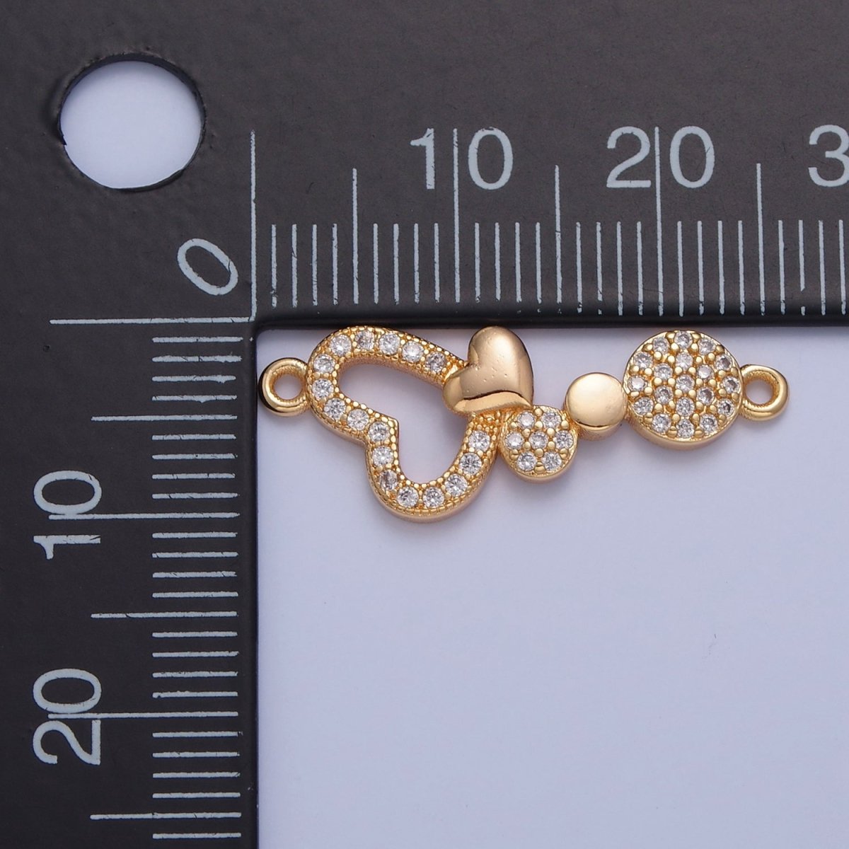 Dainty Heart CZ Gold Pave Charm Connector for Bracelet Necklace Supply F-799 - DLUXCA