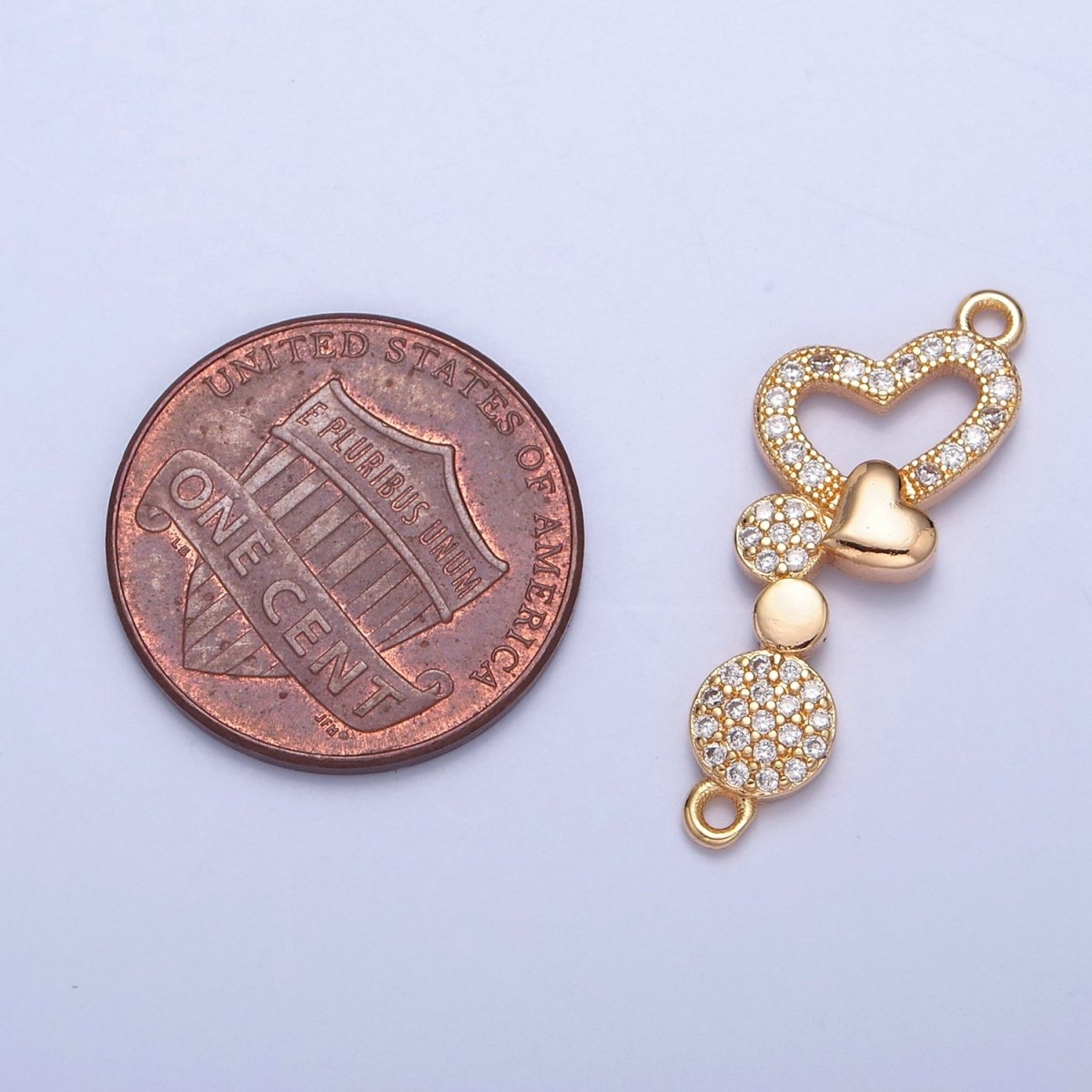 Dainty Heart CZ Gold Pave Charm Connector for Bracelet Necklace Supply F-799 - DLUXCA