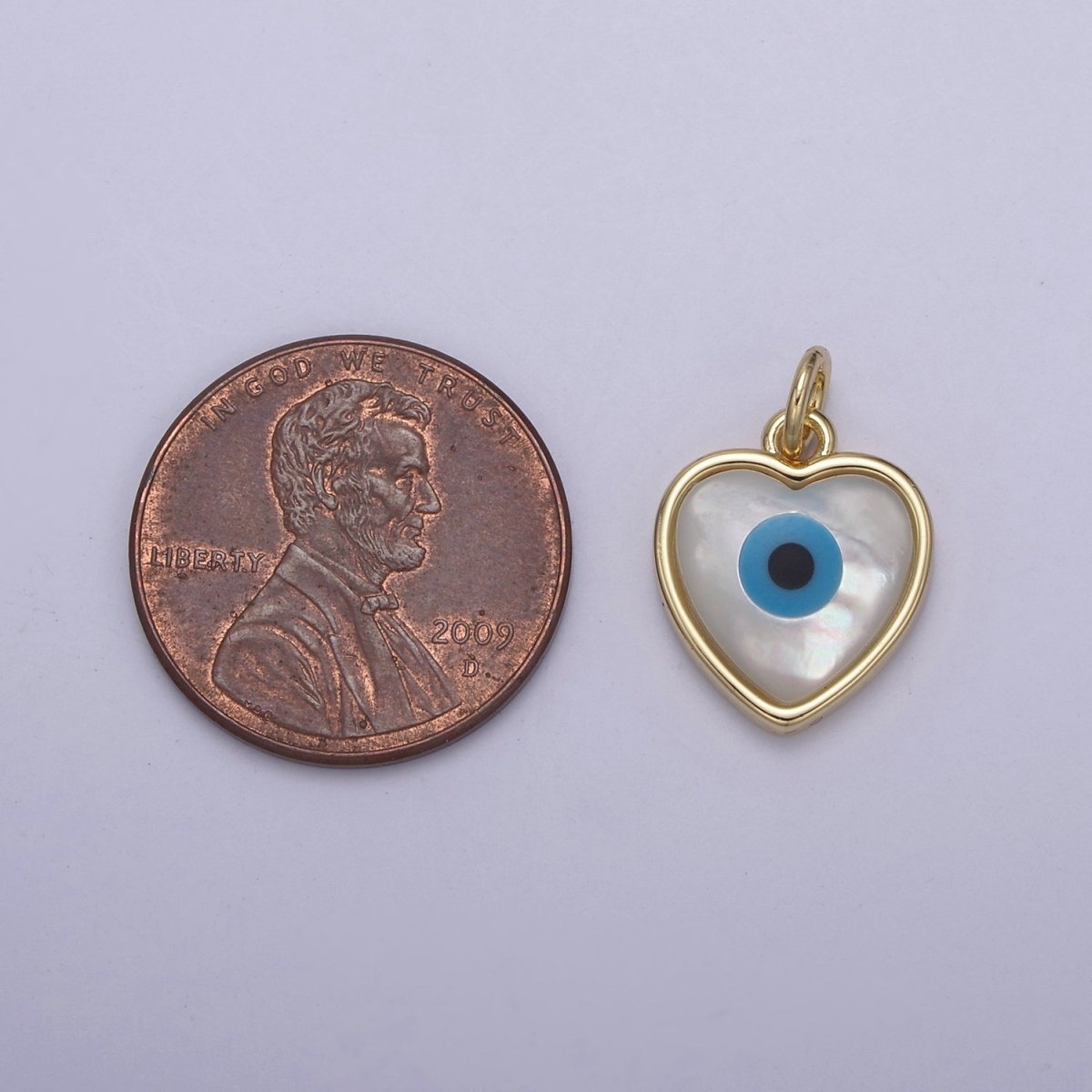 Dainty Heart Evil Eye Charm 14K Gold Filled Shell Pearl Evil Eye Pendant for Amulet Friendship Protection Add on Charm N-819 - DLUXCA