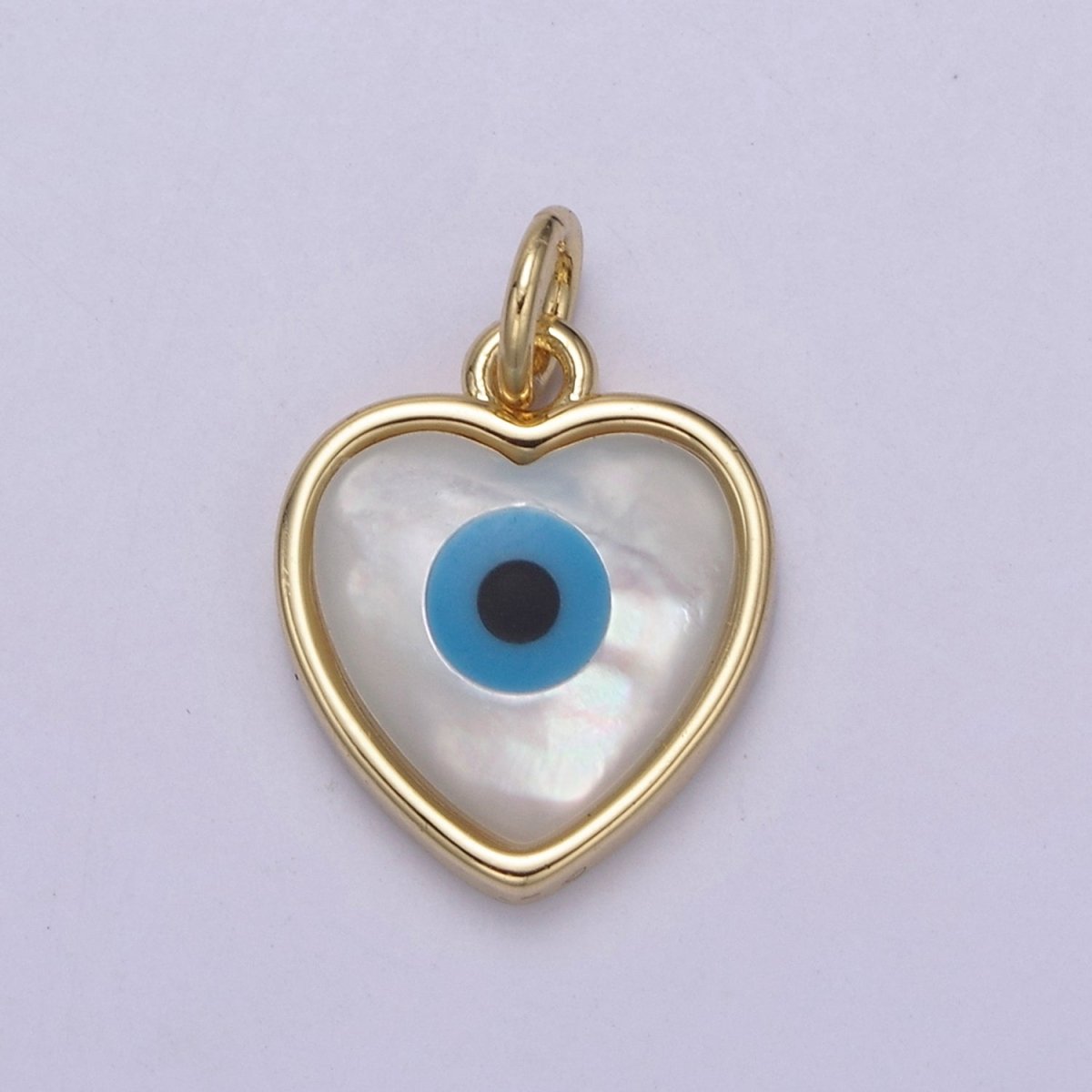 Dainty Heart Evil Eye Charm 14K Gold Filled Shell Pearl Evil Eye Pendant for Amulet Friendship Protection Add on Charm N-819 - DLUXCA