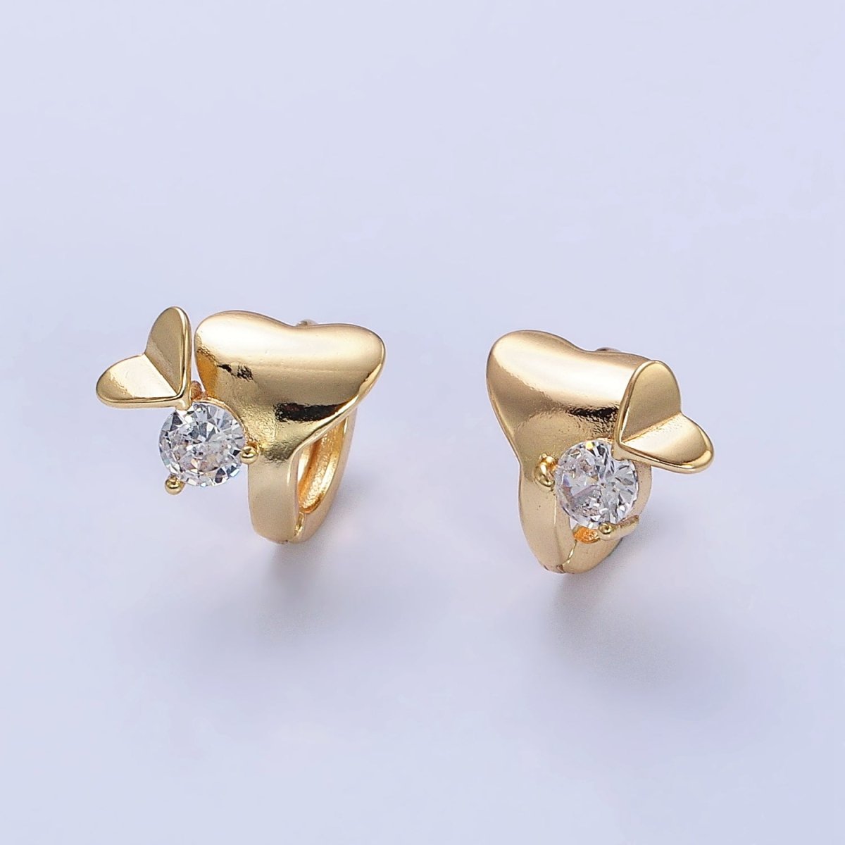 Dainty Heart Huggie Earring Silver Cubic Zirconia Stone Lever Back Earring AB437 AB743 - DLUXCA