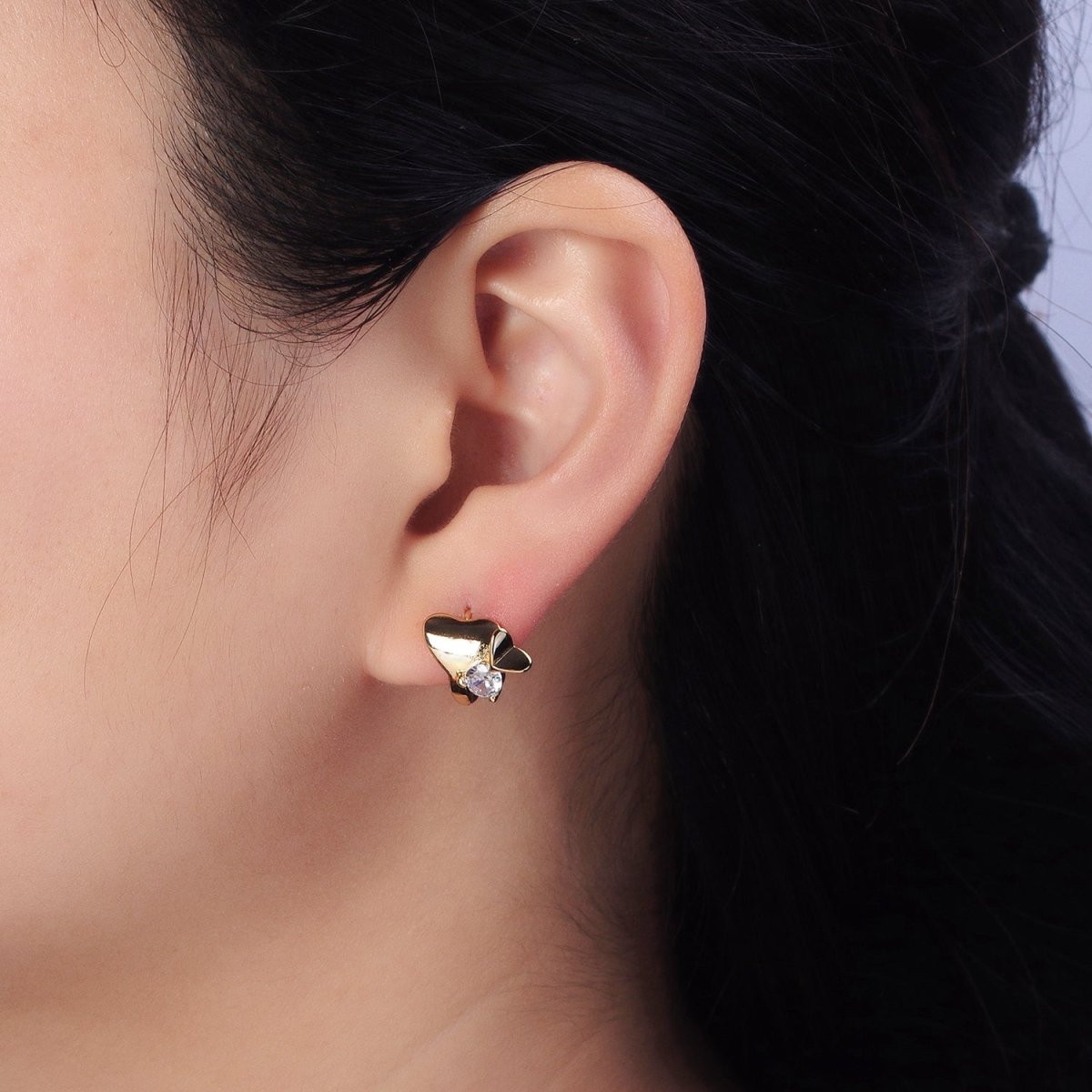 Dainty Heart Huggie Earring Silver Cubic Zirconia Stone Lever Back Earring AB437 AB743 - DLUXCA