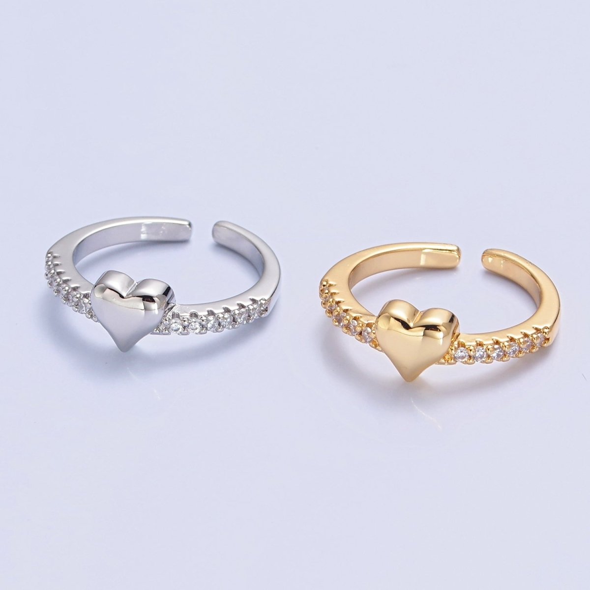 Dainty Heart Pave Ring Gold Silver CZ Ring Minimalist Jewelry O-2206 O-2207 - DLUXCA