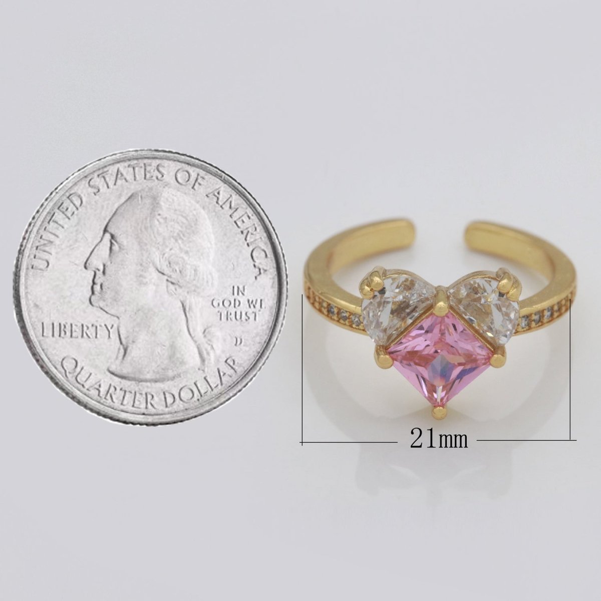 Dainty Heart Ring, Open Gold Adjustable Ring, Cute Pink Cz Ring, Cubic Love Ring Minimalist jewelry for Christmas Gift Idea S-165 - DLUXCA