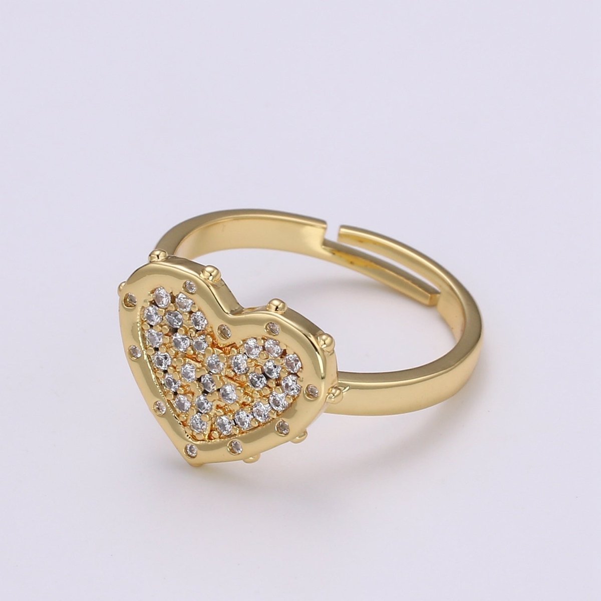 Dainty Heart Ring, Zirconia Heart Ring, Minimalist Heart ring, CZ Gold Heart Ring for Valentine Gift Adjustable Ring - DLUXCA