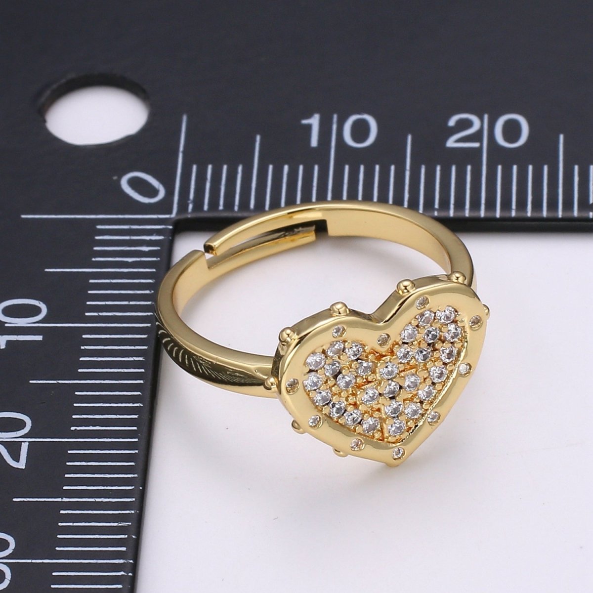 Dainty Heart Ring, Zirconia Heart Ring, Minimalist Heart ring, CZ Gold Heart Ring for Valentine Gift Adjustable Ring - DLUXCA