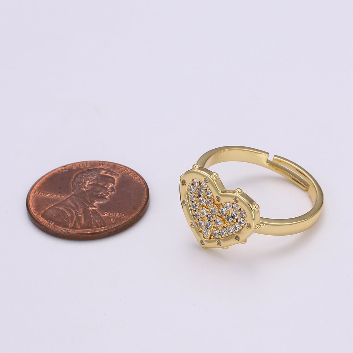Dainty Heart Ring, Zirconia Heart Ring, Minimalist Heart ring, CZ Gold Heart Ring for Valentine Gift Adjustable Ring - DLUXCA