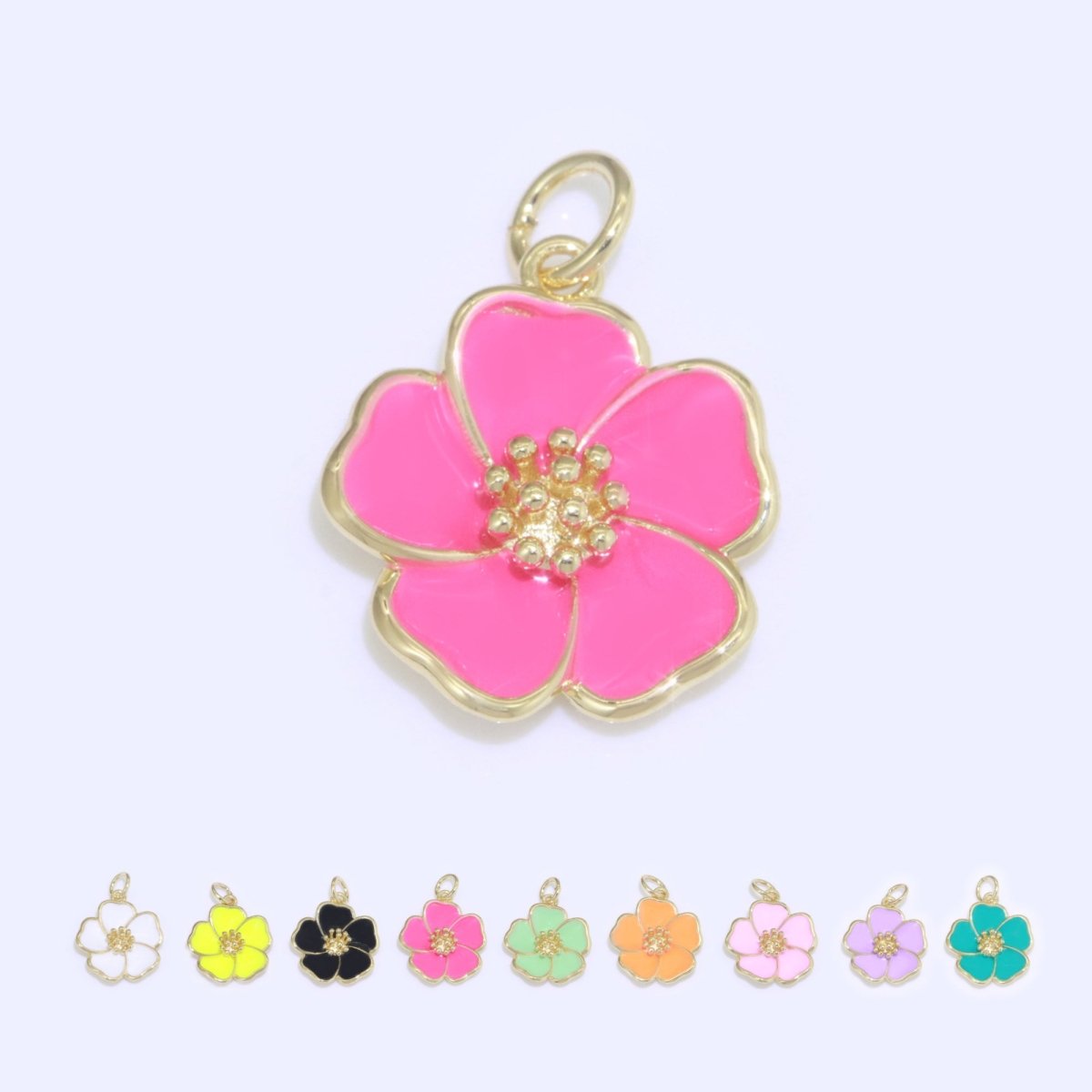 Dainty Hibiscus Charm Tropical Flower Gold Filled Enamel Charm Hawaiian Inspired Jewelry Pendant for Necklace Bracelet Earring Component M-499 - M-507 - DLUXCA