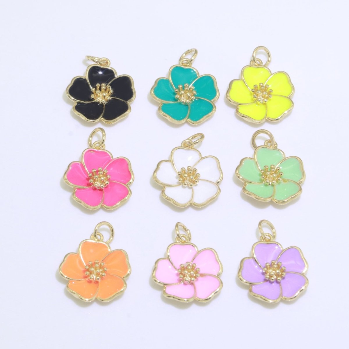 Dainty Hibiscus Charm Tropical Flower Gold Filled Enamel Charm Hawaiian Inspired Jewelry Pendant for Necklace Bracelet Earring Component M-499 - M-507 - DLUXCA