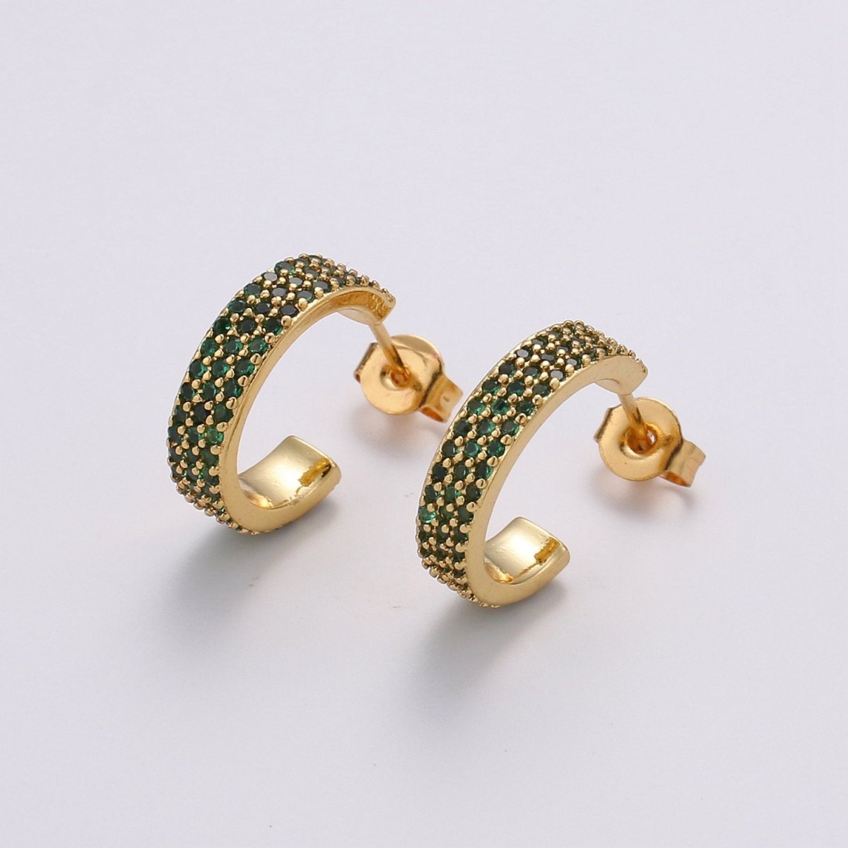 Dainty Hoop Earring in Clear Green Blue Pink Turquoise CZ Micro Pave Earring in Gold Plated lead free, nickel free K-598 K-600 - K-602 - DLUXCA