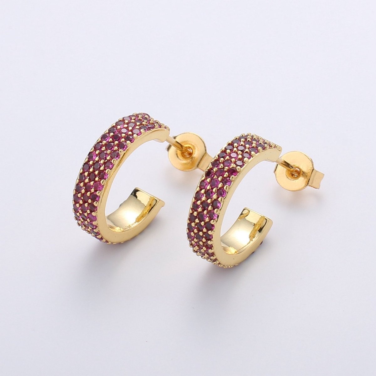 Dainty Hoop Earring in Clear Green Blue Pink Turquoise CZ Micro Pave Earring in Gold Plated lead free, nickel free K-598 K-600 - K-602 - DLUXCA