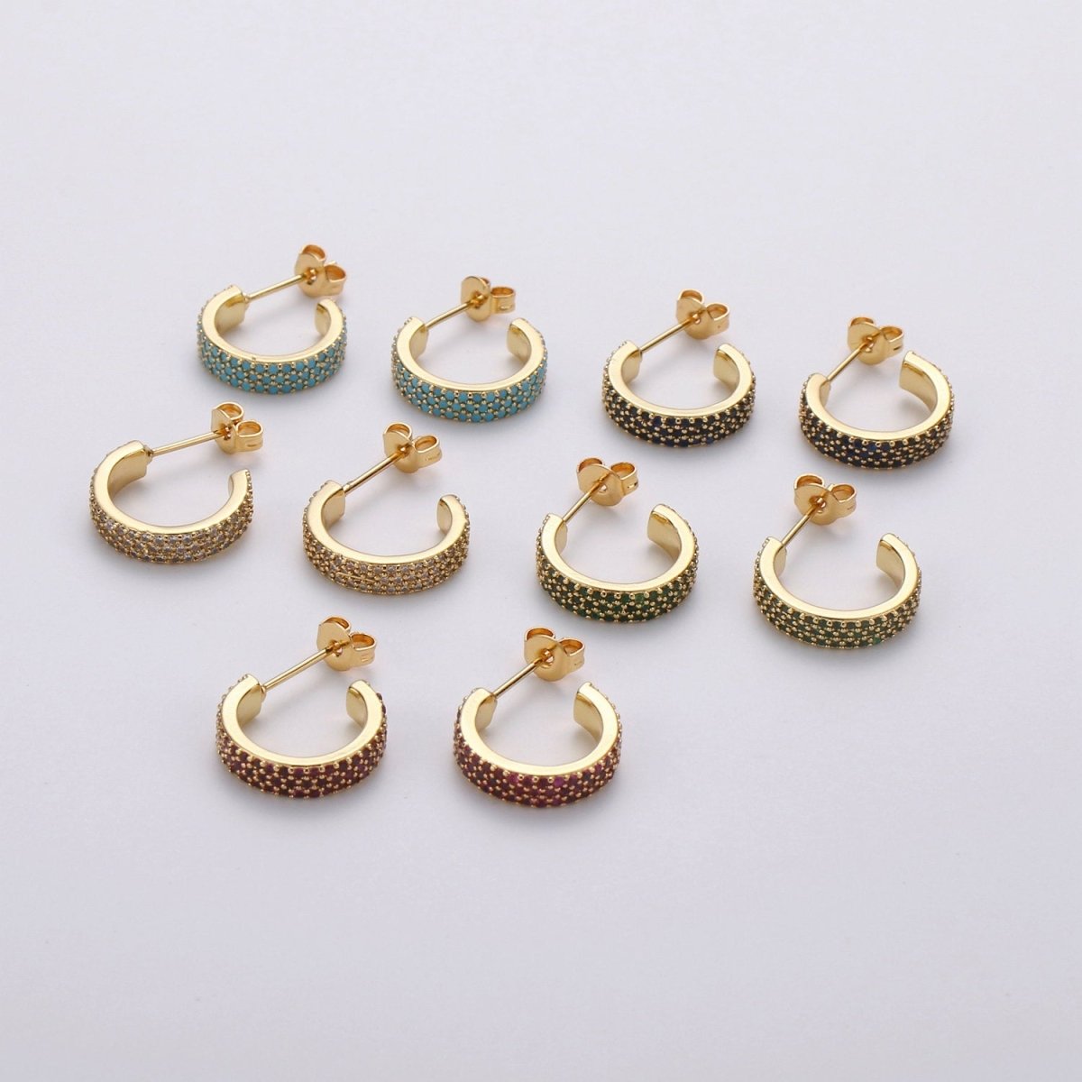 Dainty Hoop Earring in Clear Green Blue Pink Turquoise CZ Micro Pave Earring in Gold Plated lead free, nickel free K-598 K-600 - K-602 - DLUXCA