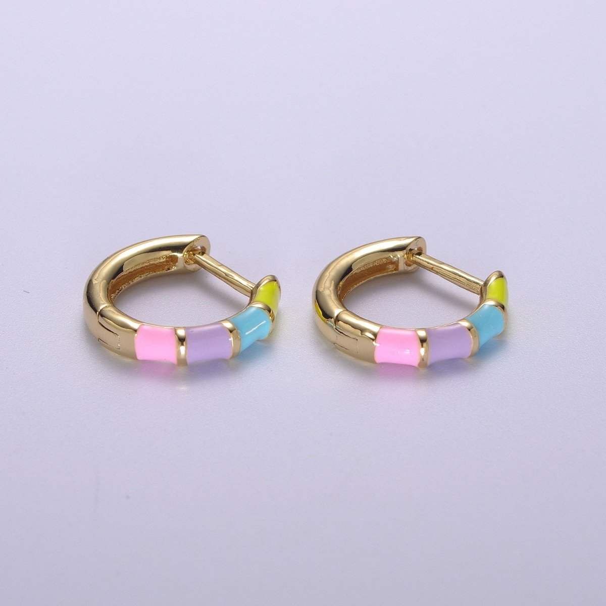Dainty Huggie Earring Colorful Enamel Pastel Color Earring for Everyday wear 15mm earrings T-164 to T-174 - DLUXCA
