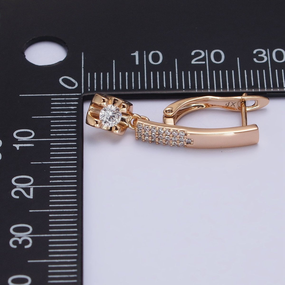 Dainty Huggie Earring Lever Back Earring with Small CZ Stone AB1057 - DLUXCA