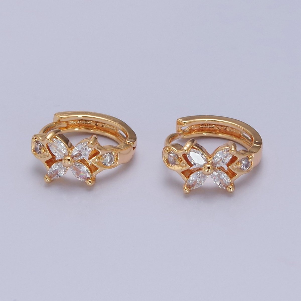 Dainty Huggie Earrings, Floral Earrings, Minimalist Earrings, Tiny Huggie Earrings, Star Earrings T-392 - DLUXCA