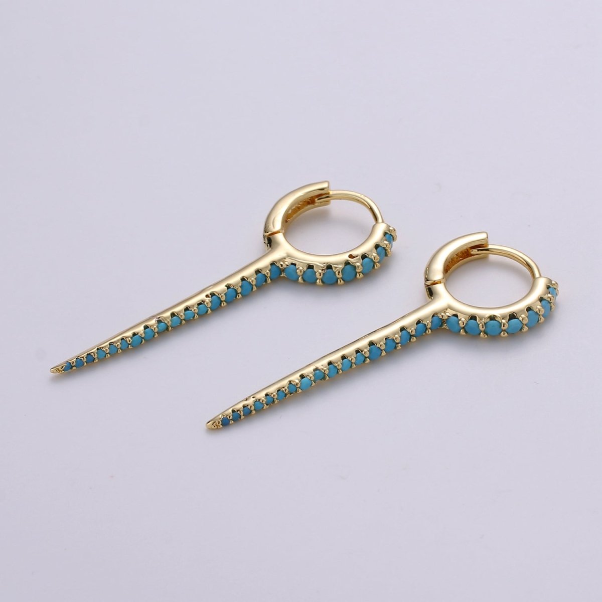 Dainty Huggie earrings, spike earrings, Multi Color hoop earrings, Long Gold Micro Pave Spike Earring Minimal Jewelry Q-165 - Q-171 - DLUXCA