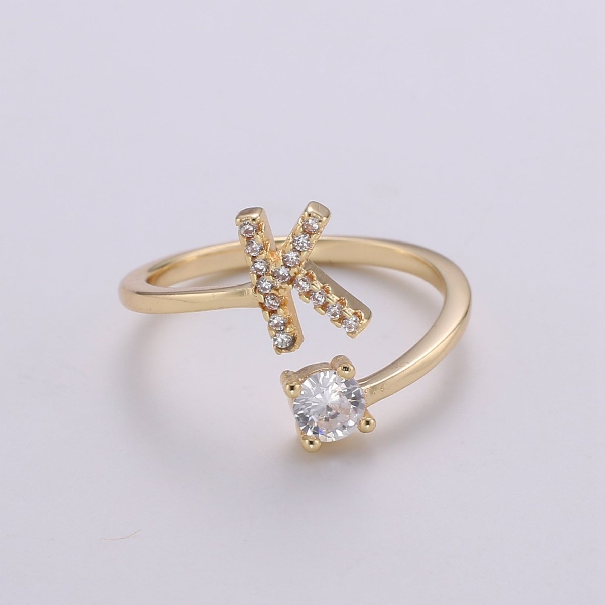 Dainty Initial Ring Gold Letter Ring Minimalist Initial Ring Initial Name Ring Adjustable Initial Cz Ring Personalized Bridesmaid Gift R-370-R-395 - DLUXCA