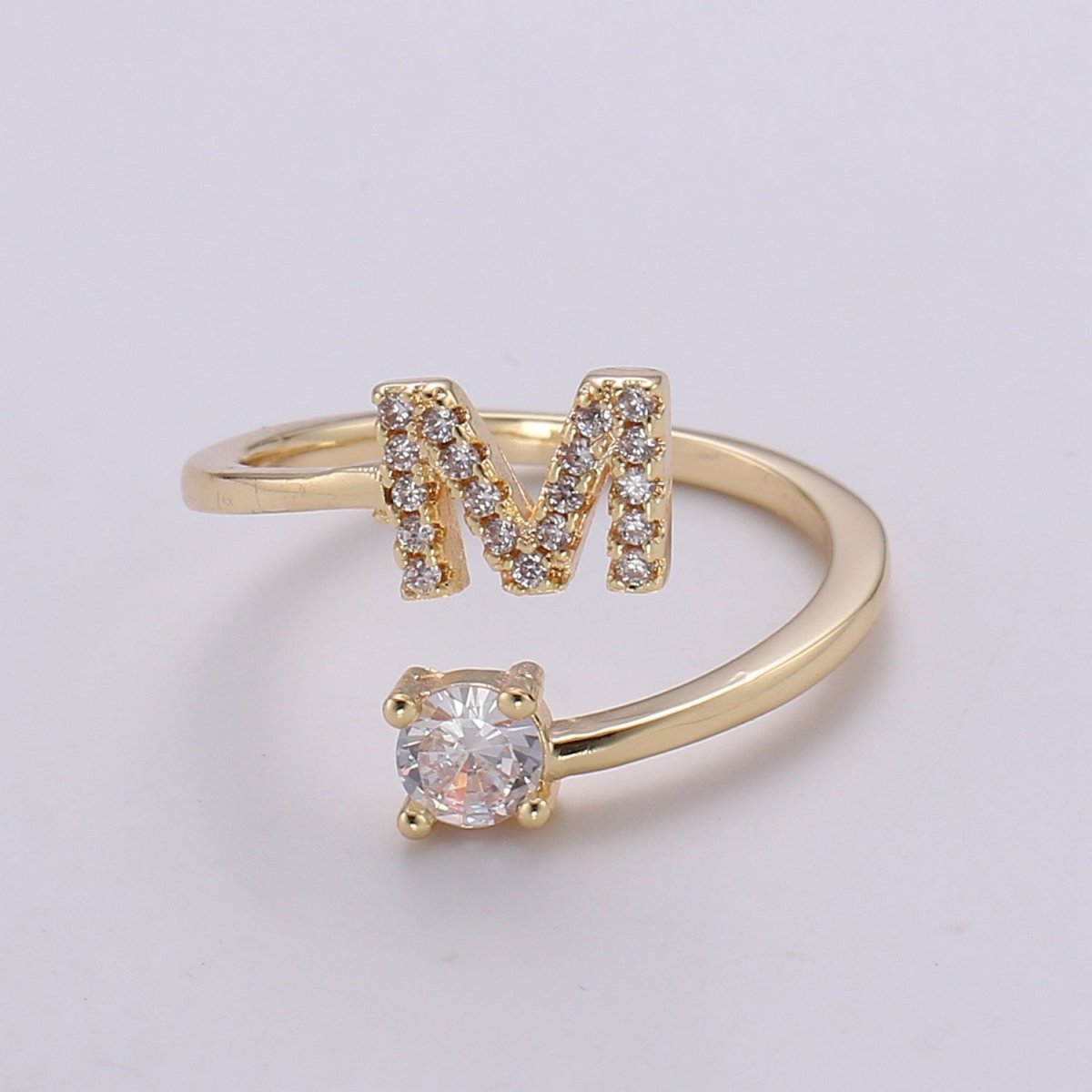 Dainty Initial Ring Gold Letter Ring Minimalist Initial Ring Initial Name Ring Adjustable Initial Cz Ring Personalized Bridesmaid Gift R-370-R-395 - DLUXCA