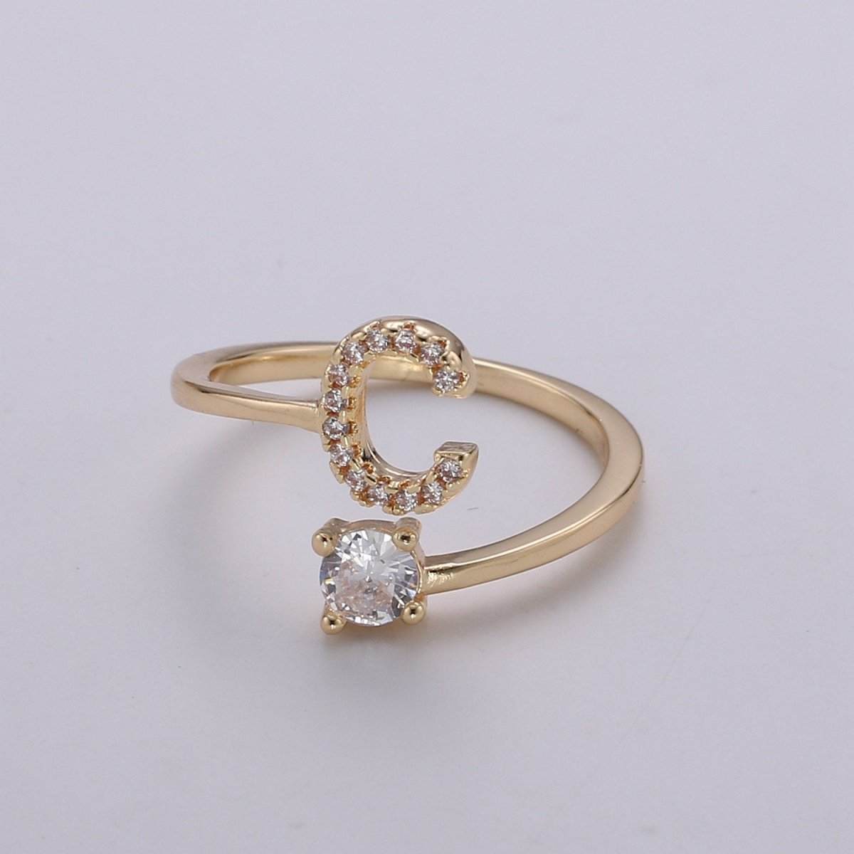 Dainty Initial Ring Gold Letter Ring Minimalist Initial Ring Initial Name Ring Adjustable Initial Cz Ring Personalized Bridesmaid Gift R-370-R-395 - DLUXCA