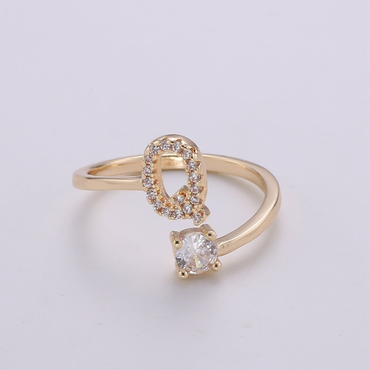 Dainty Initial Ring Gold Letter Ring Minimalist Initial Ring Initial Name Ring Adjustable Initial Cz Ring Personalized Bridesmaid Gift R-370-R-395 - DLUXCA
