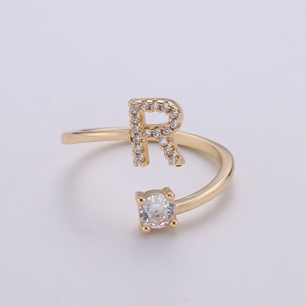 Dainty Initial Ring Gold Letter Ring Minimalist Initial Ring Initial Name Ring Adjustable Initial Cz Ring Personalized Bridesmaid Gift R-370-R-395 - DLUXCA