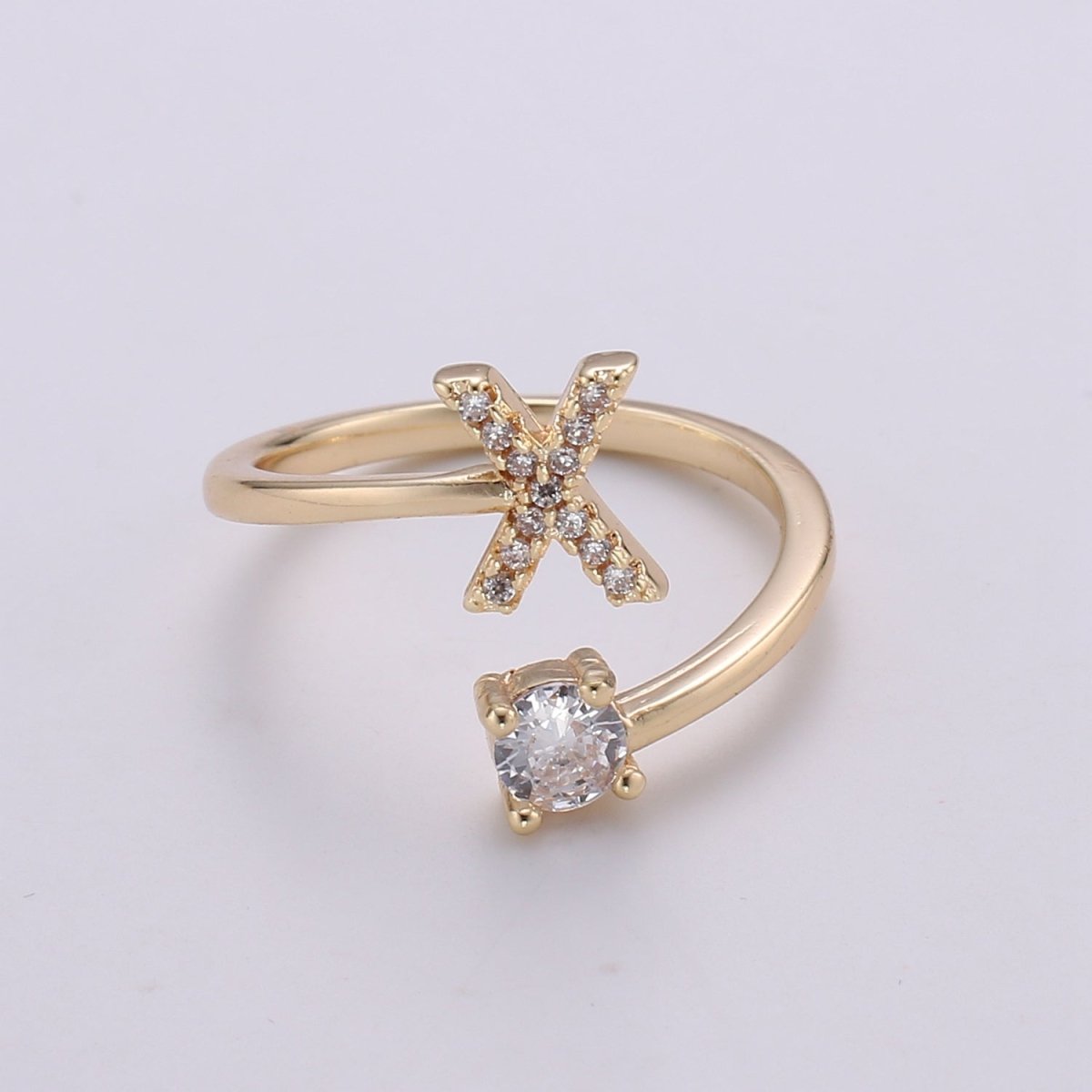 Dainty Initial Ring Gold Letter Ring Minimalist Initial Ring Initial Name Ring Adjustable Initial Cz Ring Personalized Bridesmaid Gift R-370-R-395 - DLUXCA