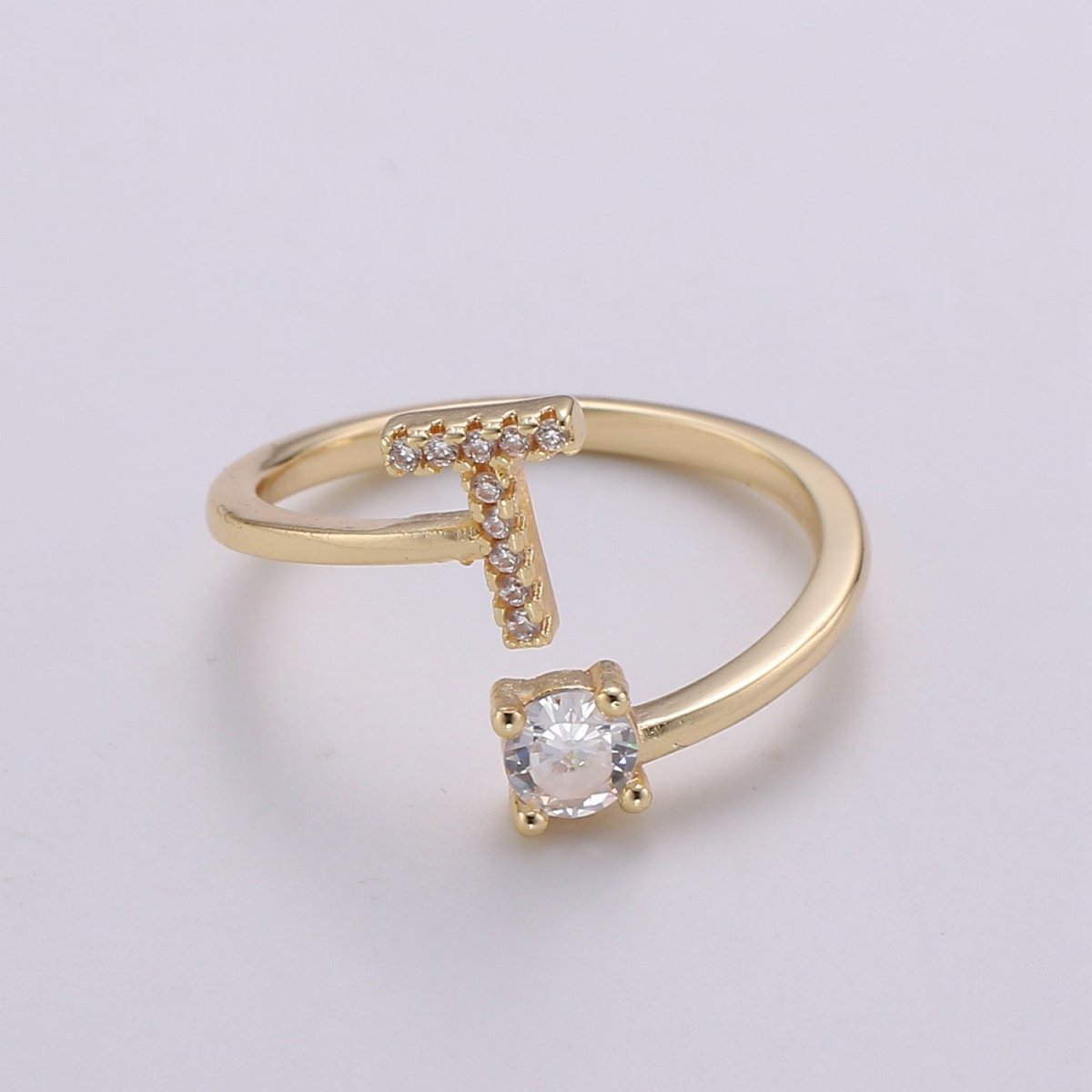 Dainty Initial Ring Gold Letter Ring Minimalist Initial Ring Initial Name Ring Adjustable Initial Cz Ring Personalized Bridesmaid Gift R-370-R-395 - DLUXCA