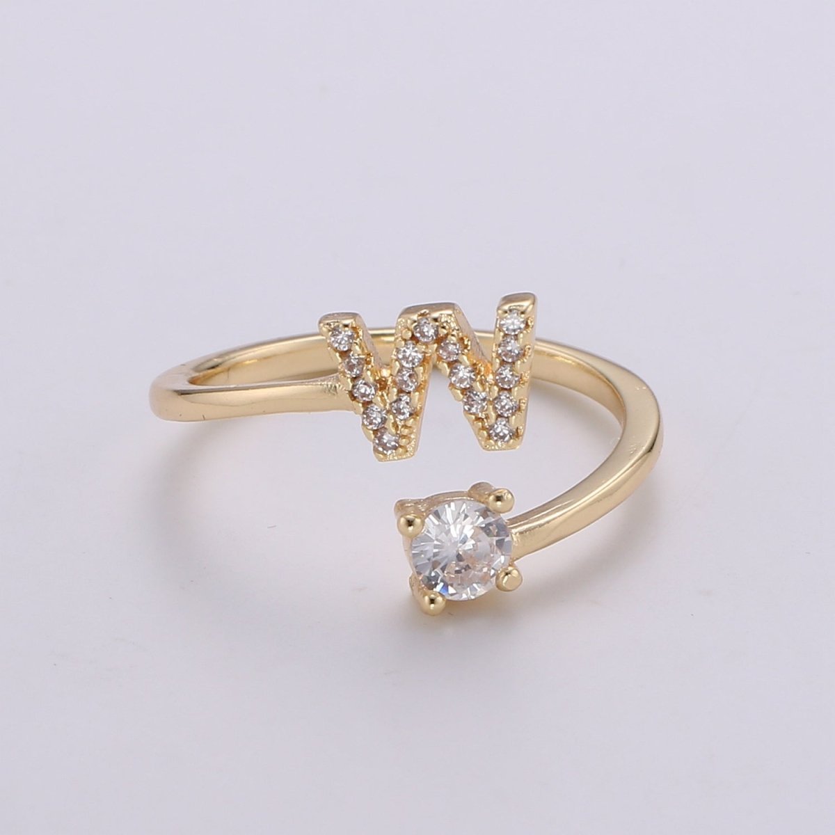 Dainty Initial Ring Gold Letter Ring Minimalist Initial Ring Initial Name Ring Adjustable Initial Cz Ring Personalized Bridesmaid Gift R-370-R-395 - DLUXCA