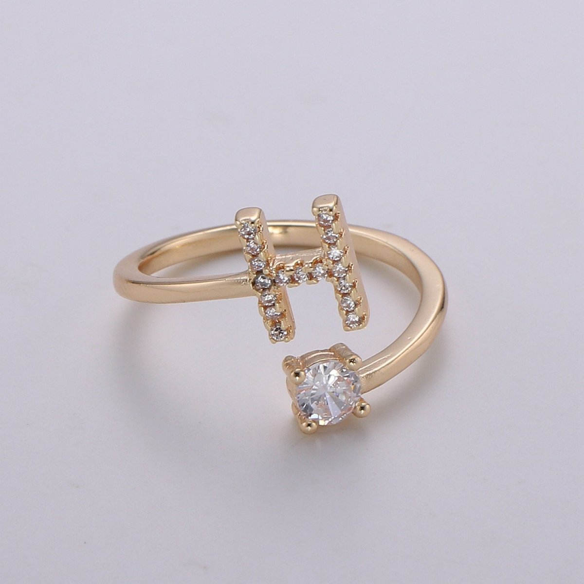Dainty Initial Ring Gold Letter Ring Minimalist Initial Ring Initial Name Ring Adjustable Initial Cz Ring Personalized Bridesmaid Gift R-370-R-395 - DLUXCA