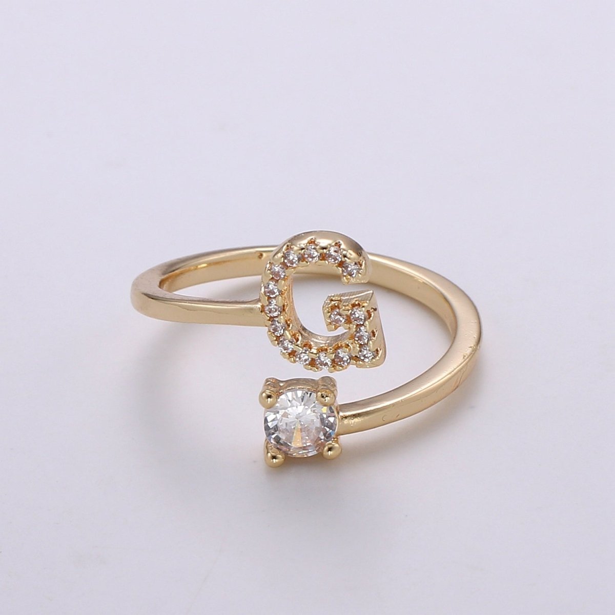 Dainty Initial Ring Gold Letter Ring Minimalist Initial Ring Initial Name Ring Adjustable Initial Cz Ring Personalized Bridesmaid Gift R-370-R-395 - DLUXCA