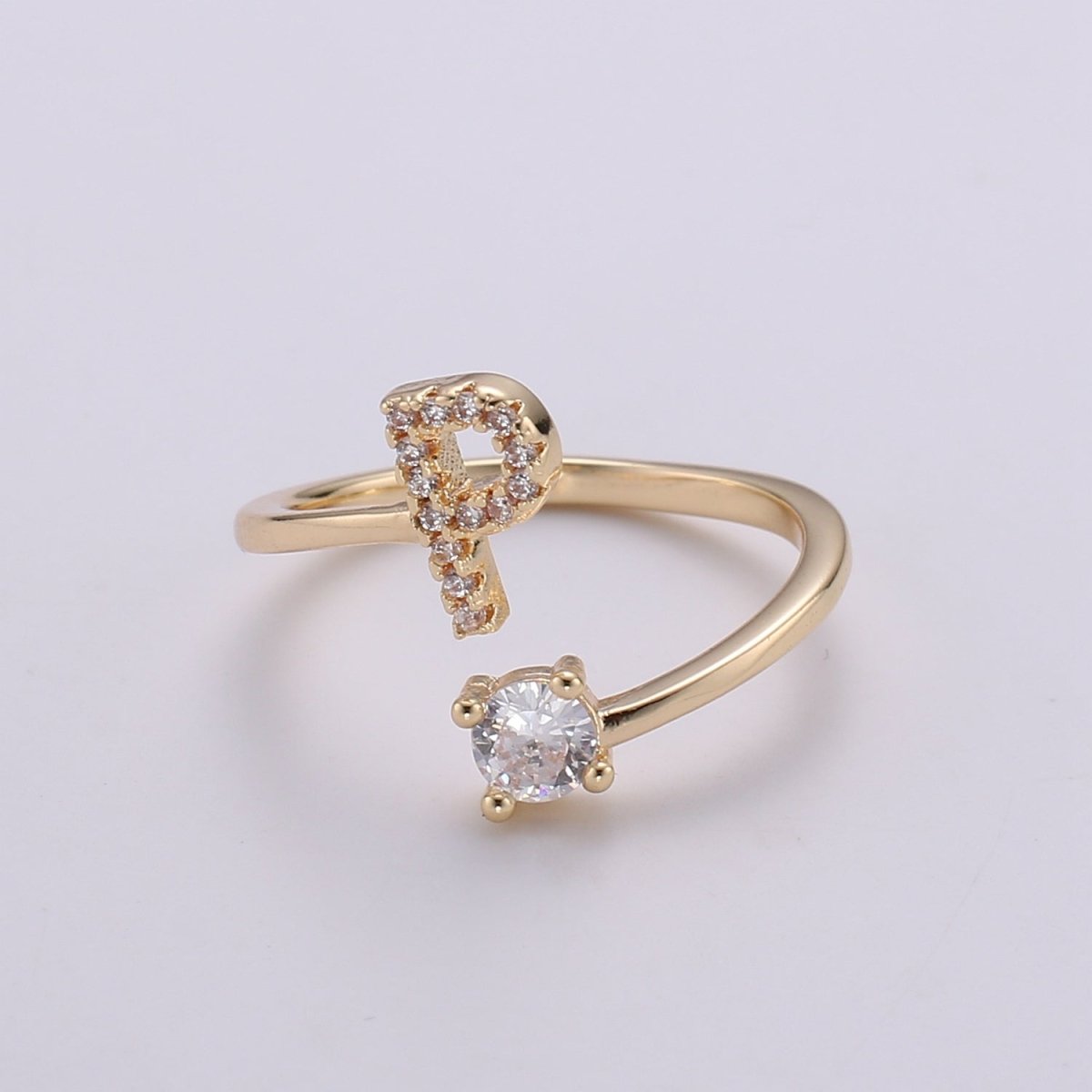 Dainty Initial Ring Gold Letter Ring Minimalist Initial Ring Initial Name Ring Adjustable Initial Cz Ring Personalized Bridesmaid Gift R-370-R-395 - DLUXCA