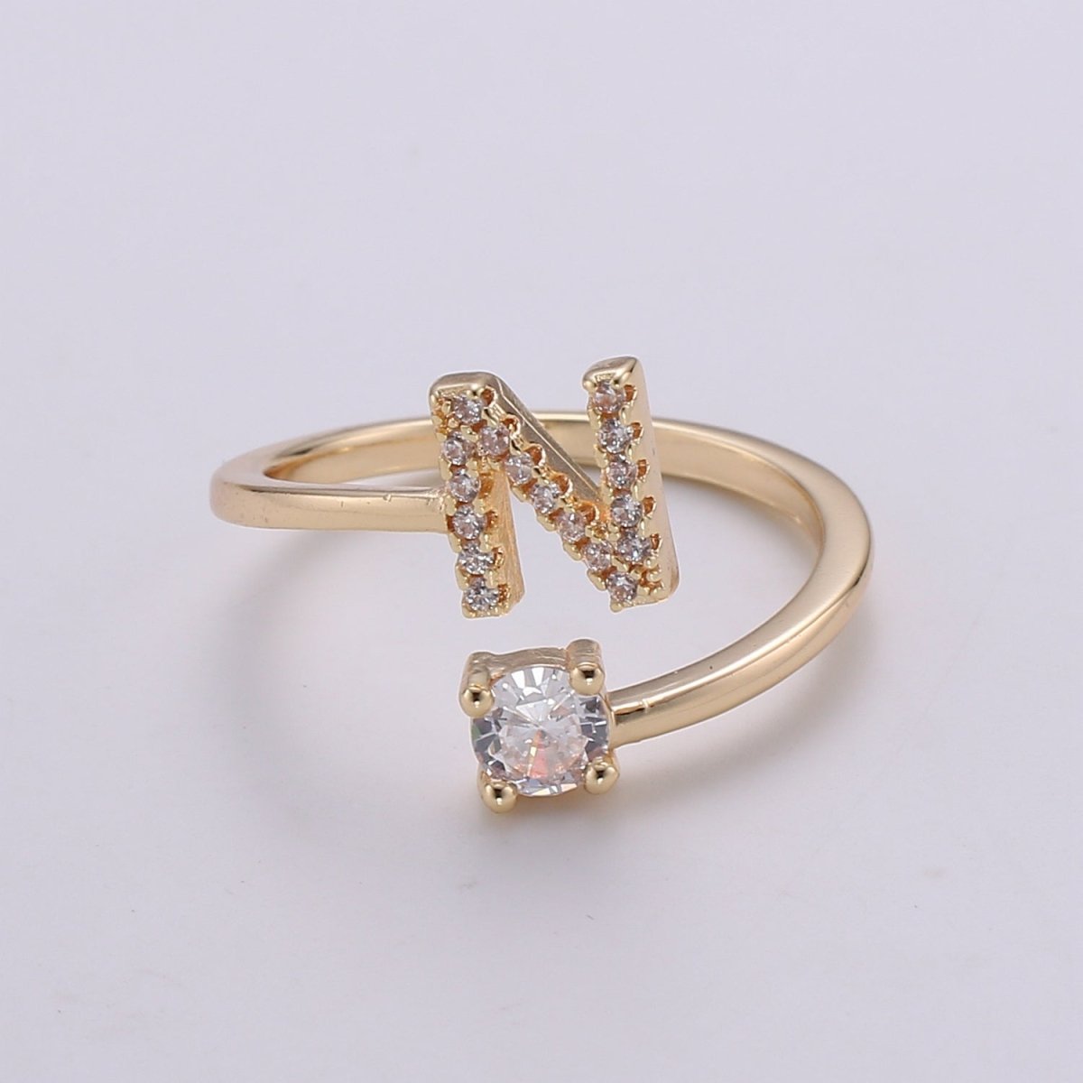 Dainty Initial Ring Gold Letter Ring Minimalist Initial Ring Initial Name Ring Adjustable Initial Cz Ring Personalized Bridesmaid Gift R-370-R-395 - DLUXCA