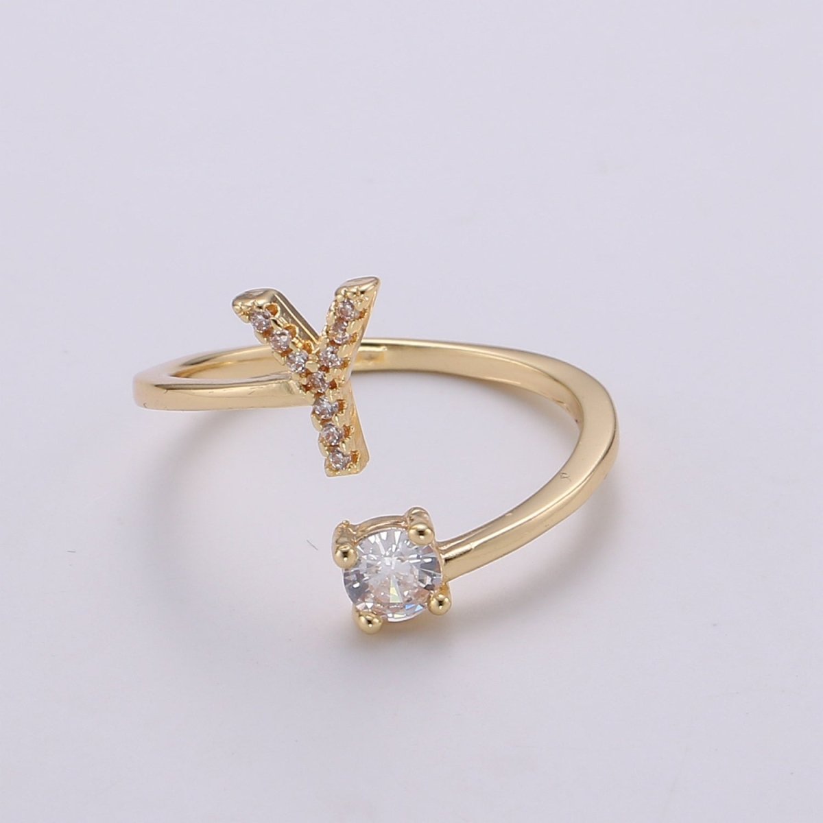 Dainty Initial Ring Gold Letter Ring Minimalist Initial Ring Initial Name Ring Adjustable Initial Cz Ring Personalized Bridesmaid Gift R-370-R-395 - DLUXCA
