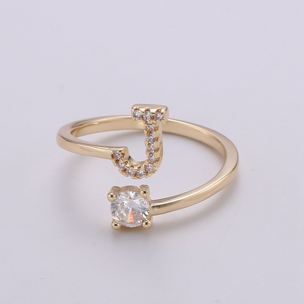 Dainty Initial Ring Gold Letter Ring Minimalist Initial Ring Initial Name Ring Adjustable Initial Cz Ring Personalized Bridesmaid Gift R-370-R-395 - DLUXCA
